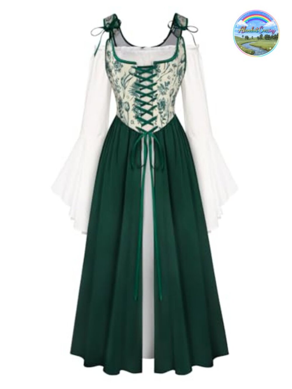 Women Renaissance Costume Bell Sleeve Medieval Fairy Dress Two-Piece Set